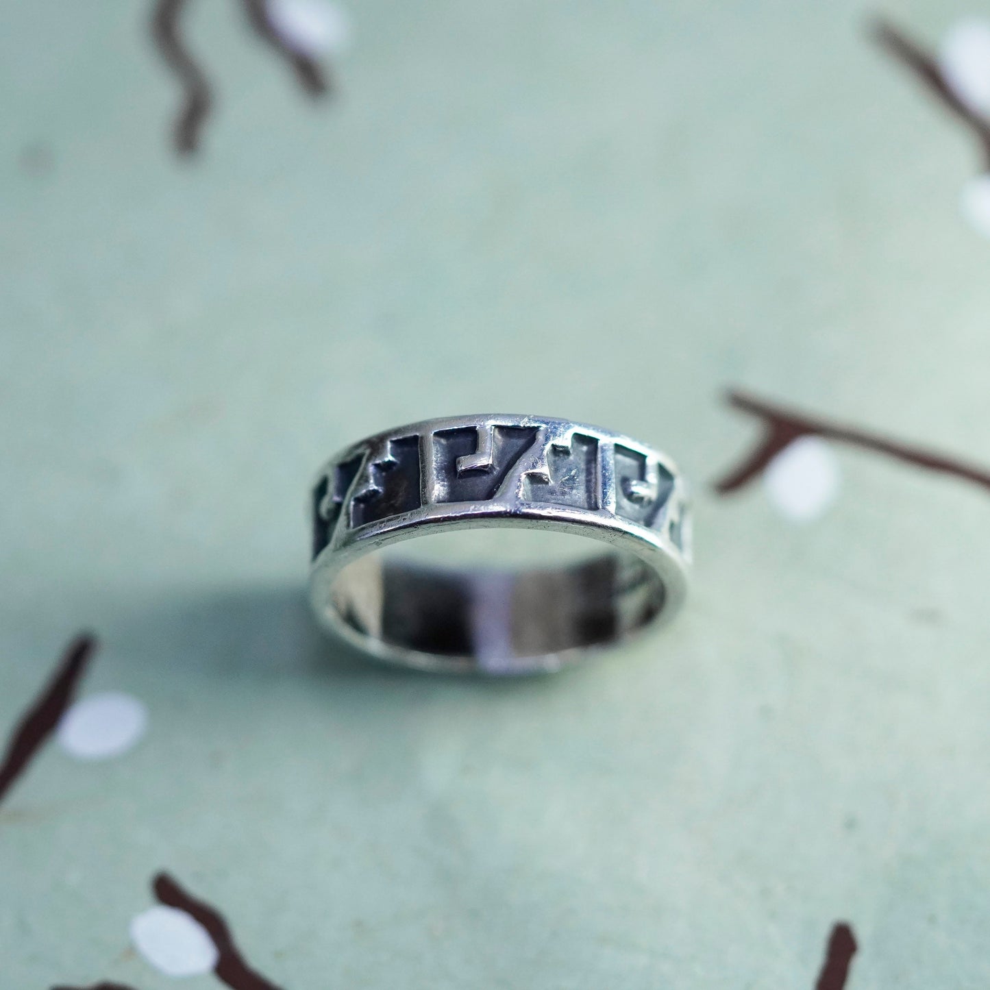 Size 7.25, vintage Mexico Sterling silver handmade ring, 925 textured band