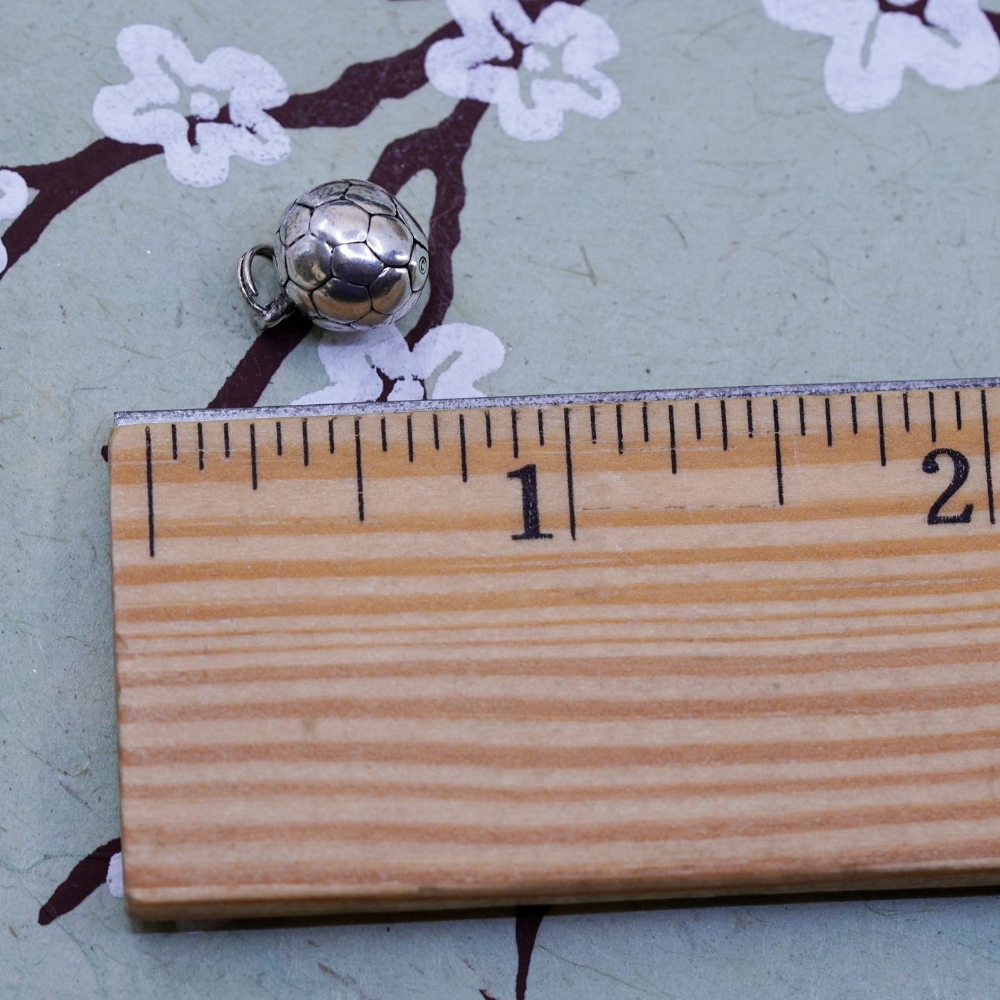 Vintage Sterling silver handmade ball charm, 925 football pendant