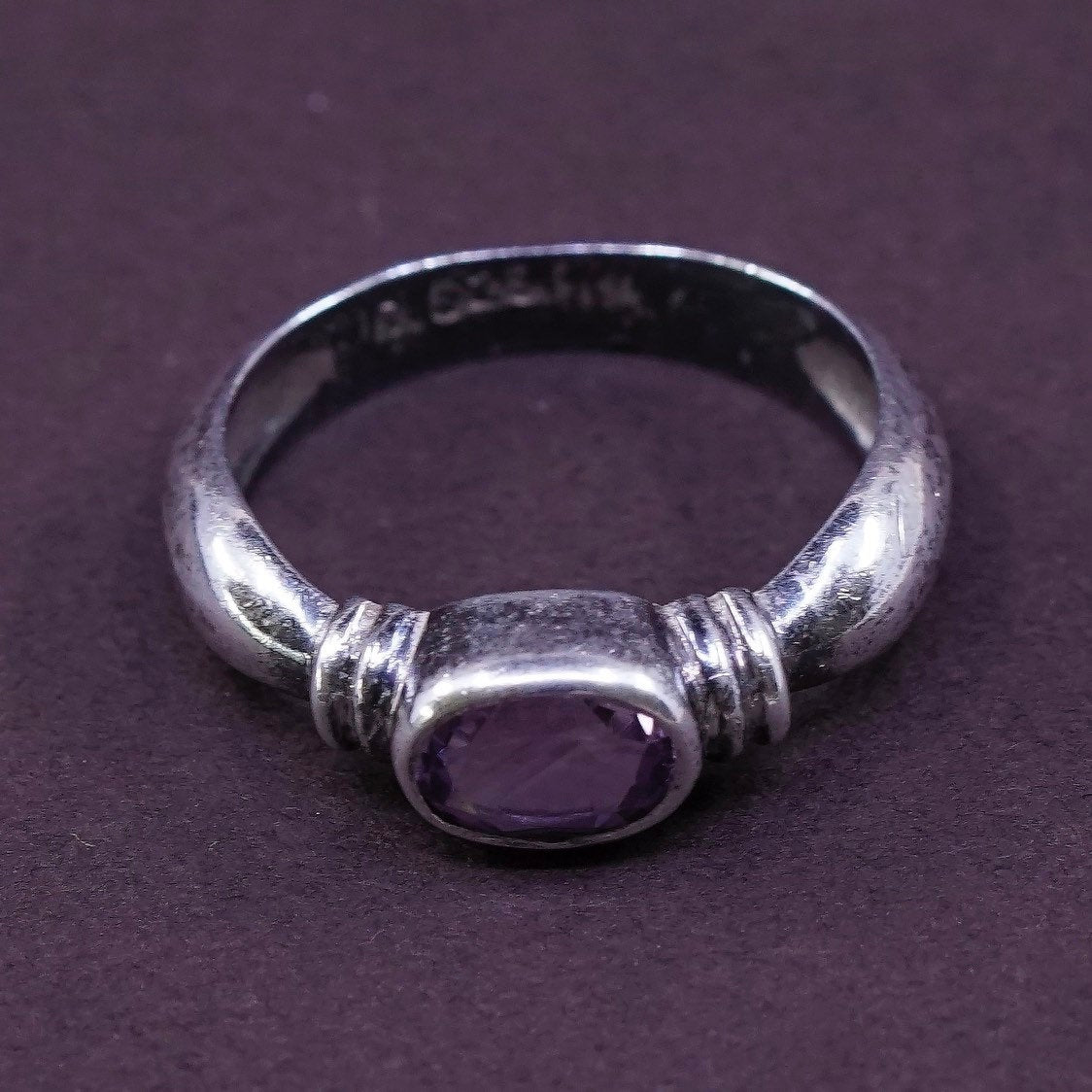 sz 6.75, Sterling silver handmade ring, 925 w/ oval amethyst