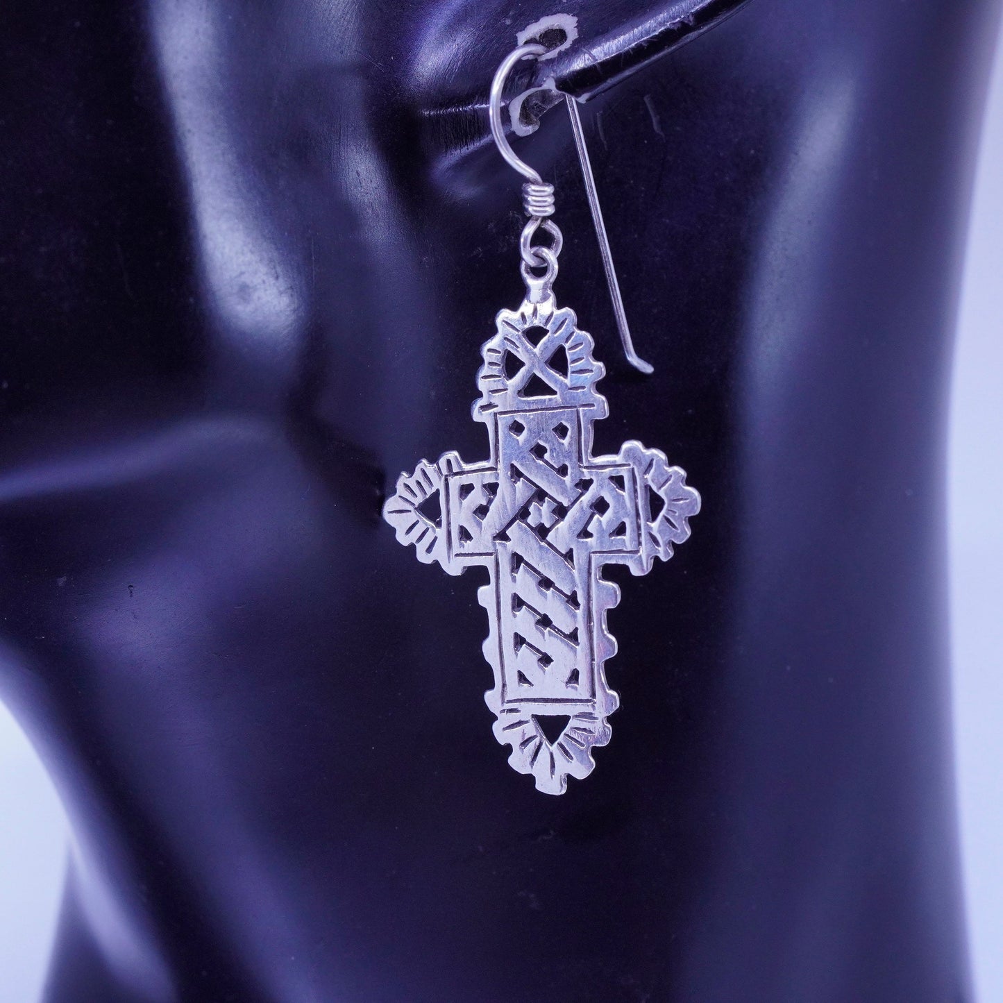 Vintage sterling 925 silver handmade filigree cross earrings