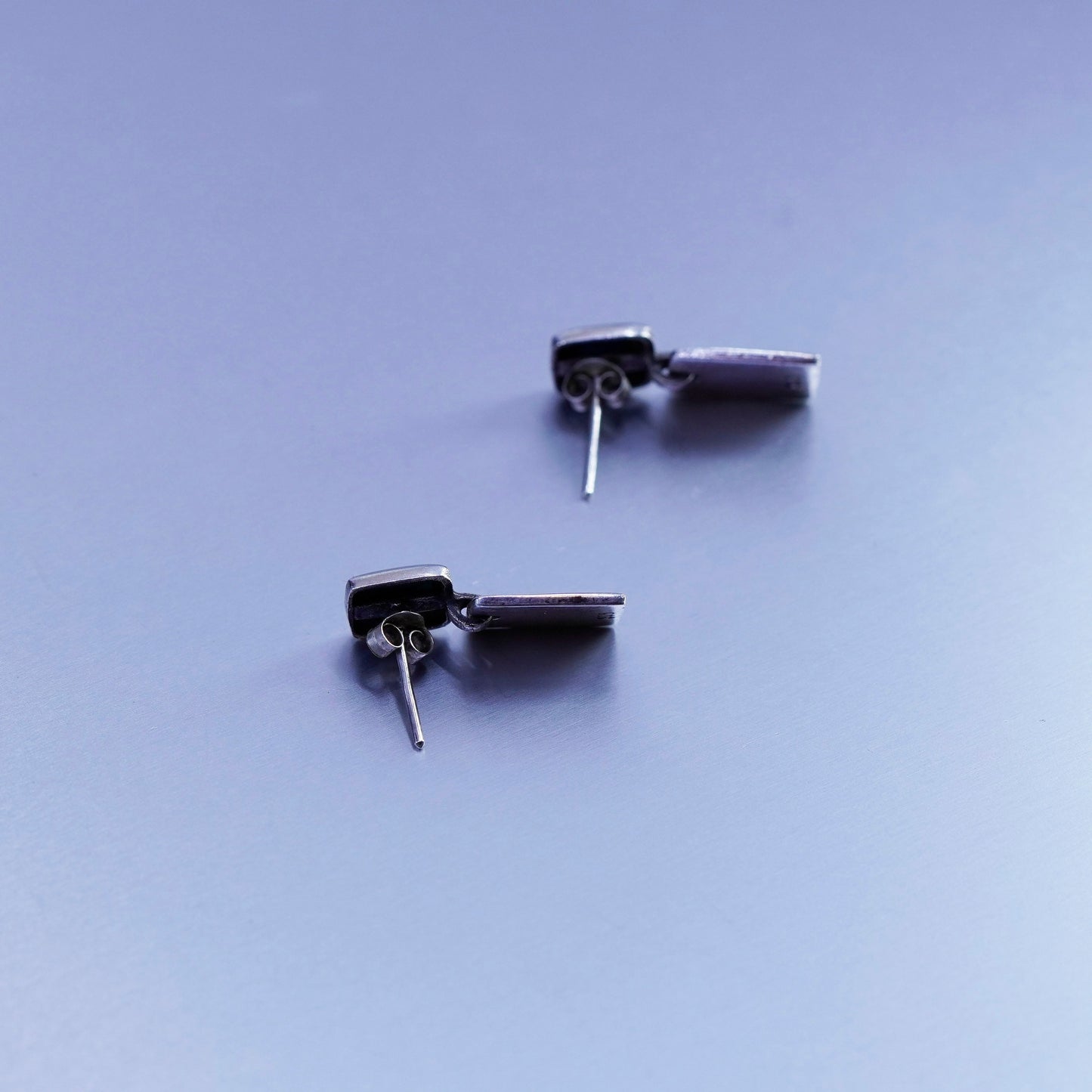 Vintage Sterling 925 silver handmade earrings with square denim lapis lazuli