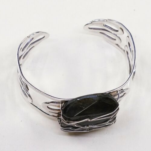 6.25”, Vtg Modern Handmade Sterling 925 Silver Cuff Bracelet W/ Labradorite