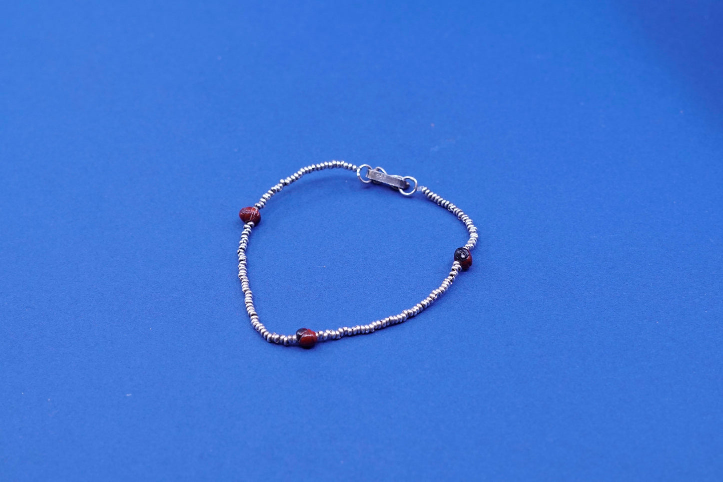7”, vintage sterling 925 silver handmade beads and red bead bracelet