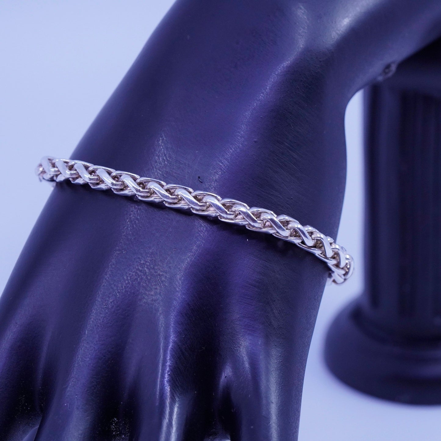 7”, Italy sterling 925 silver handmade bracelet, bold wheat chain
