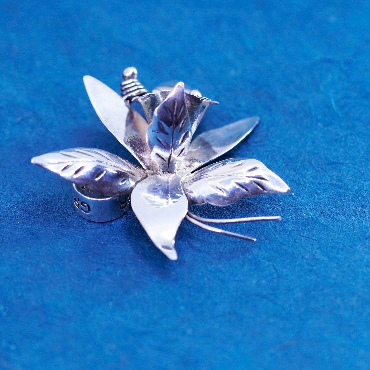 Vintage TAXCO PC Mexico Sterling 925 Silver handmade Orchid Flower Brooch pin