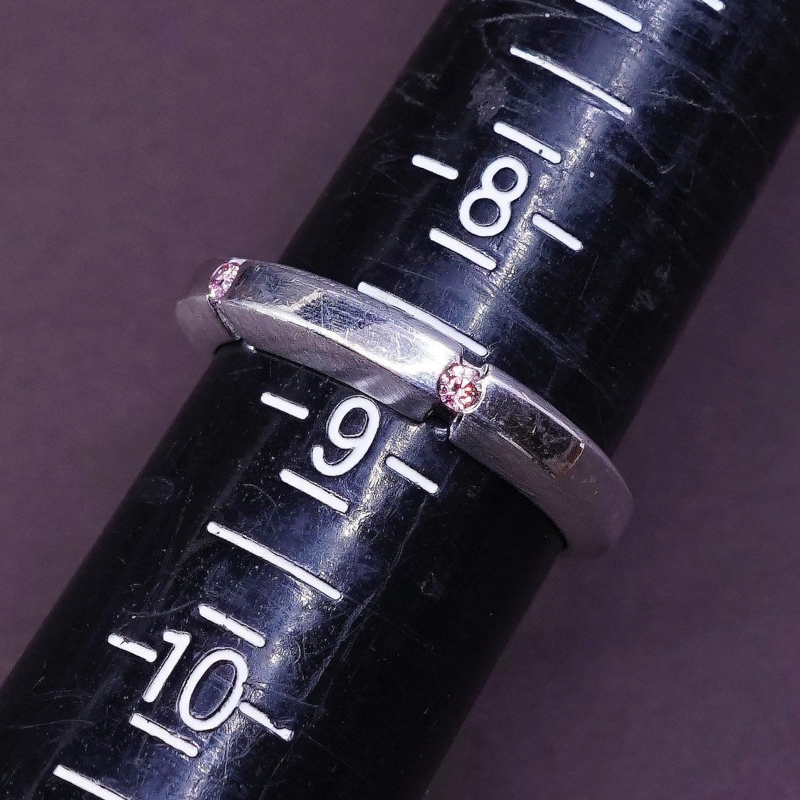 sz 8.5, vtg GB Sterling silver handmade ring, modern 925 w/ pink Quartz