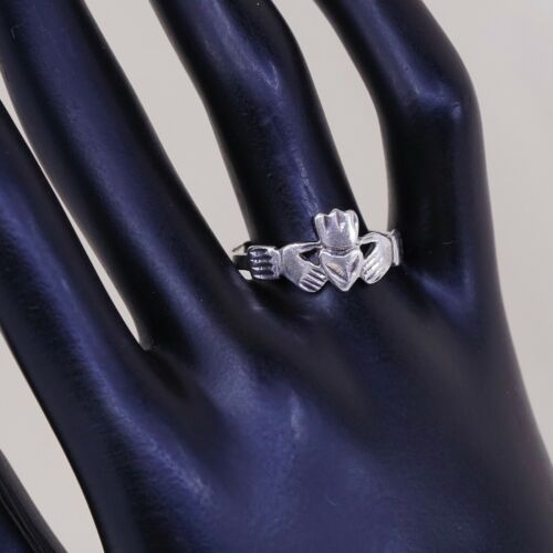 Size 10.25, Vtg Irish Sterling Silver Handmade Ring, 925 Band W/ claddagh Heart