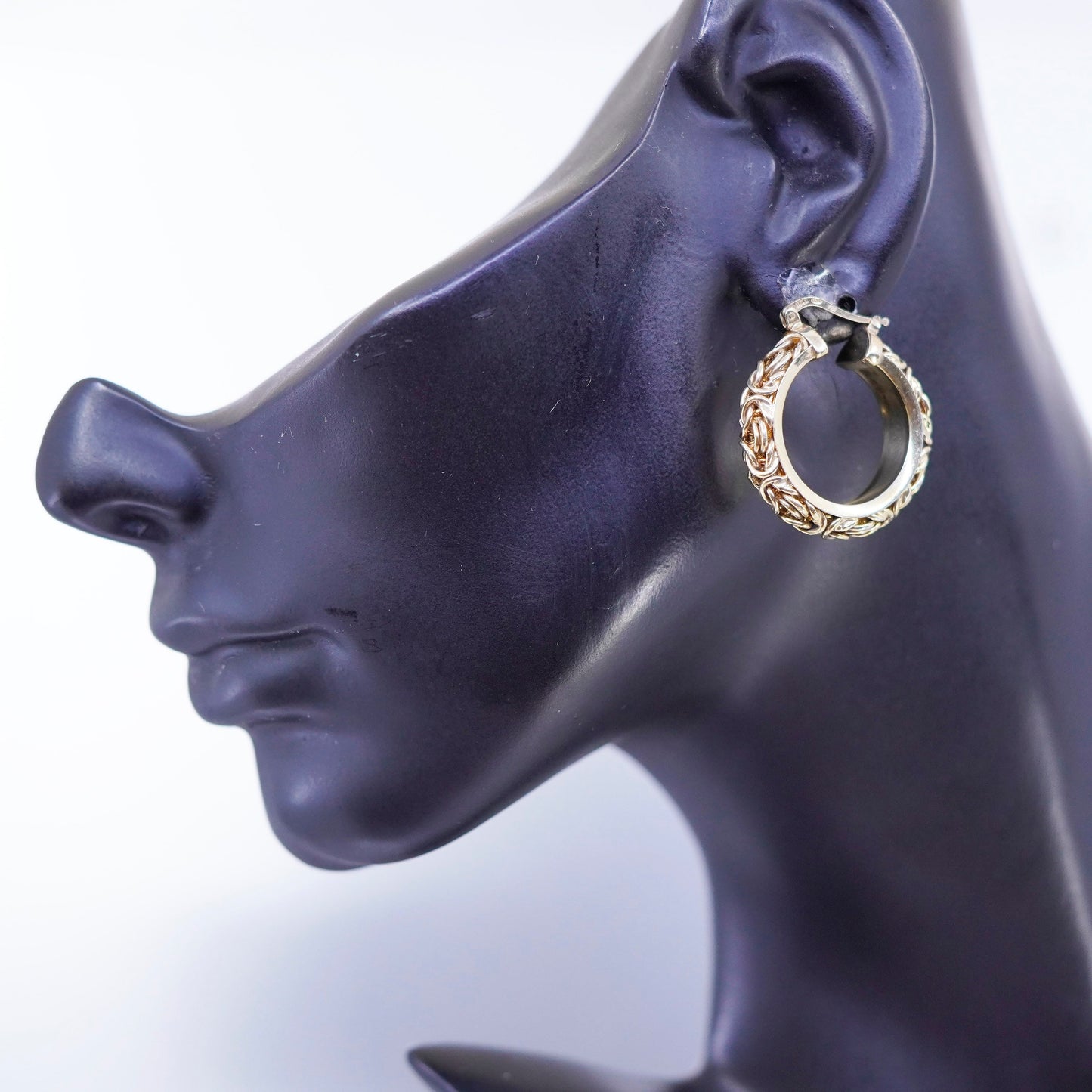 1.25”, Italy vermeil gold Sterling silver earrings 925 Byzantine birdcage hoops