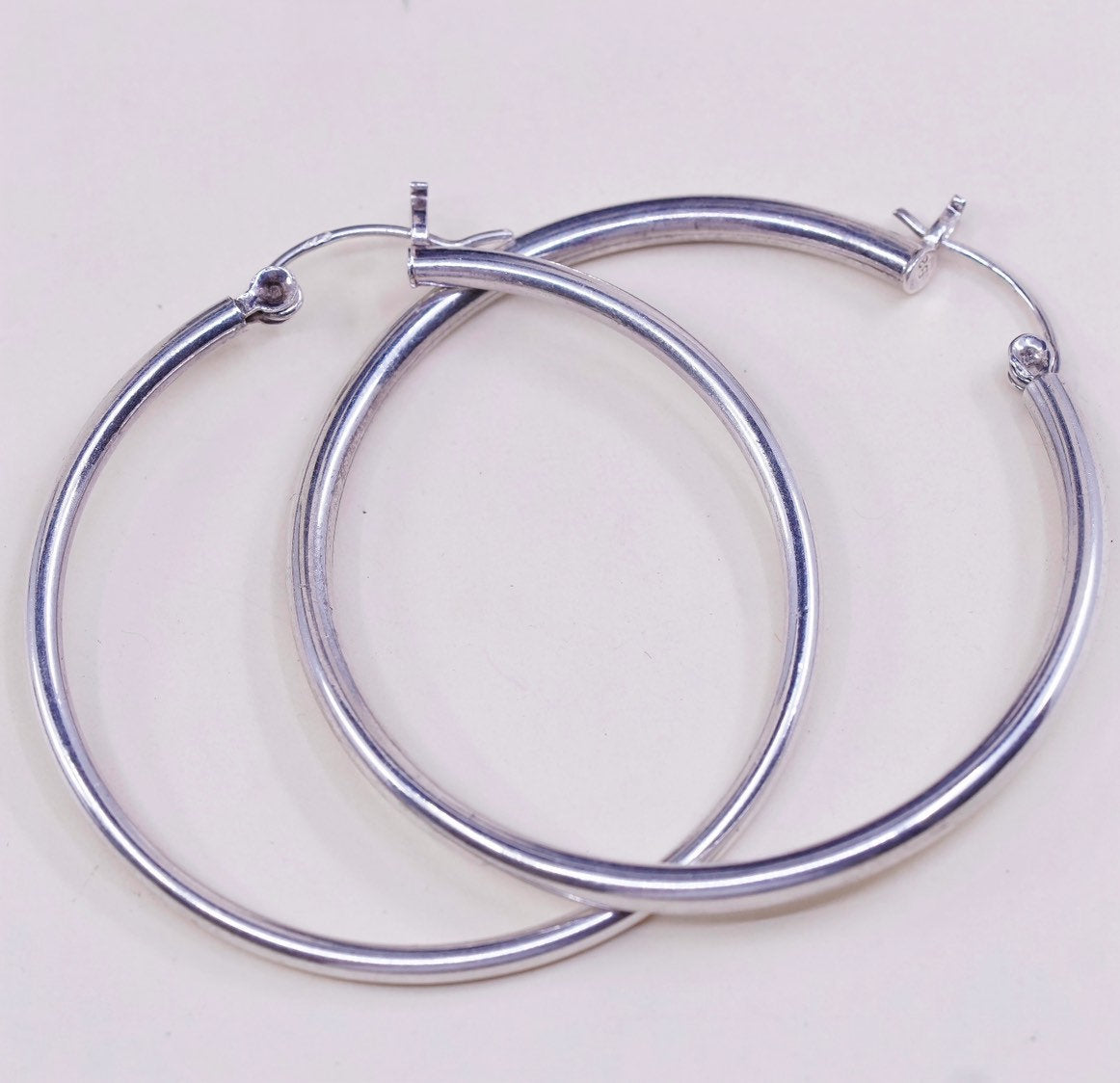 1.75" vtg sterling silver loop earrings, fashion primitive hoops
