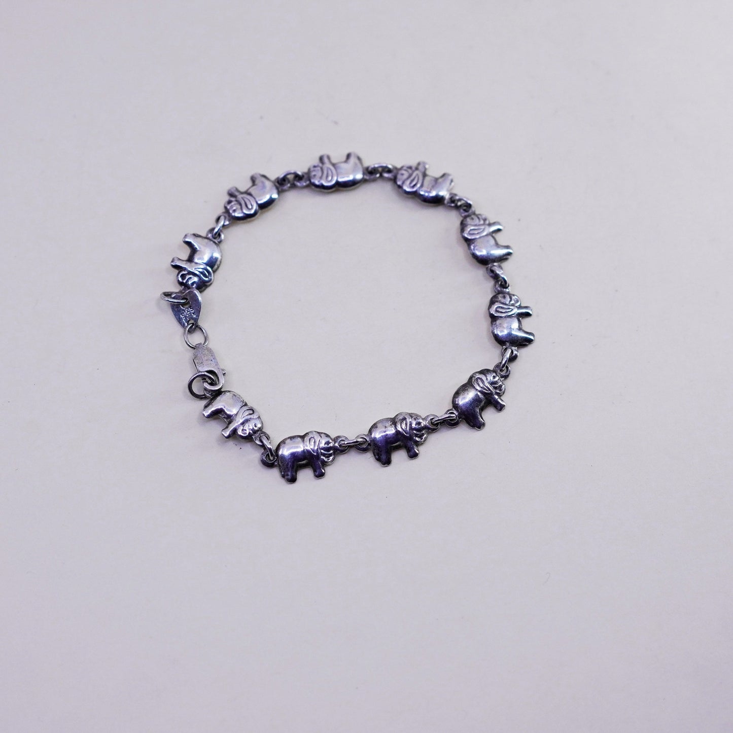 7.5”, vintage Sterling Silver Handmade Bracelet, 925 Elephant link chain