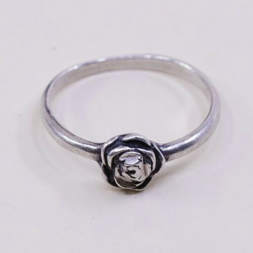 Size 5.25, Shube Sterling 925 Silver Handmade Rose Bud Flower Band Ring