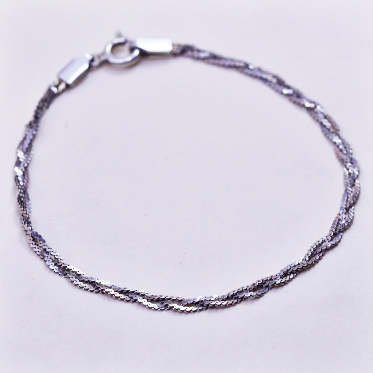 7”, 3mm, Vintage sterling 925 silver s-link chain, woven bracelet