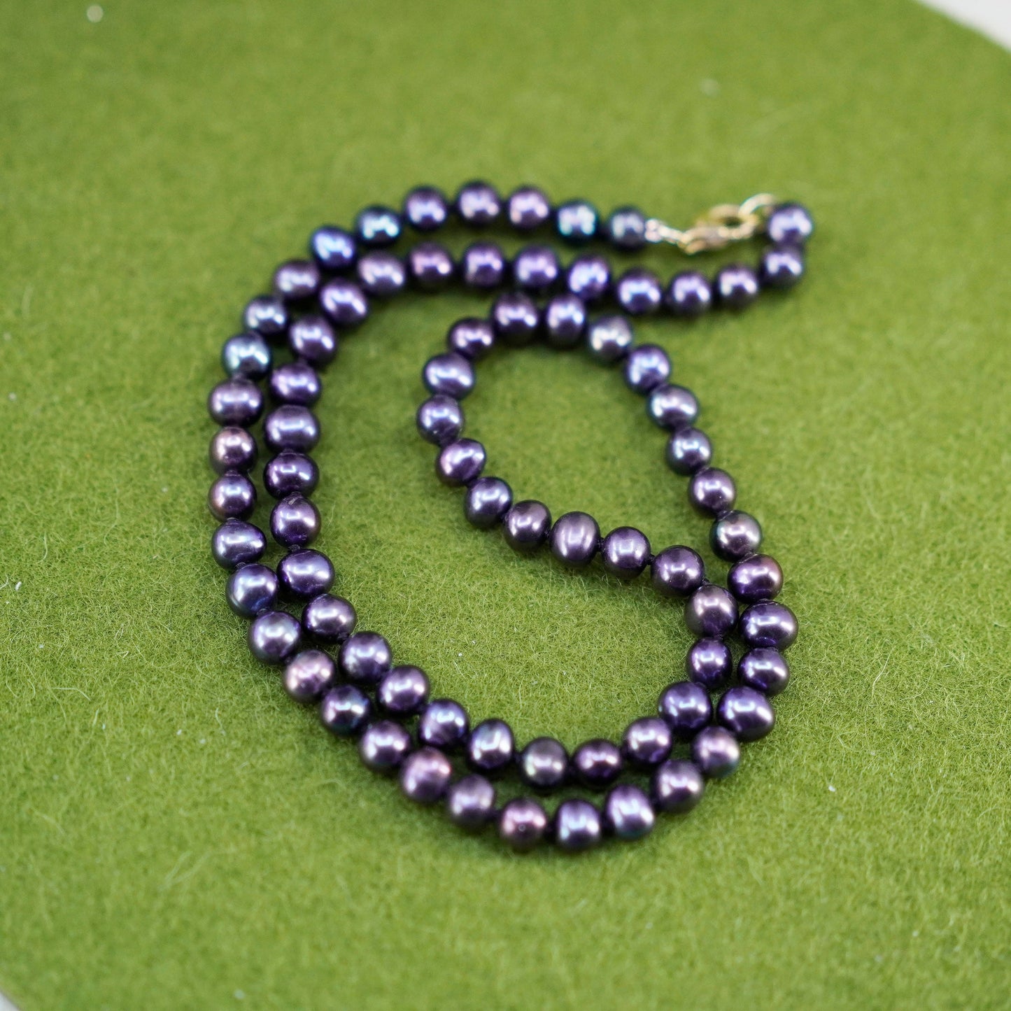 18”,vintage handmade pearl necklace, linen thread with 6mm black pearl