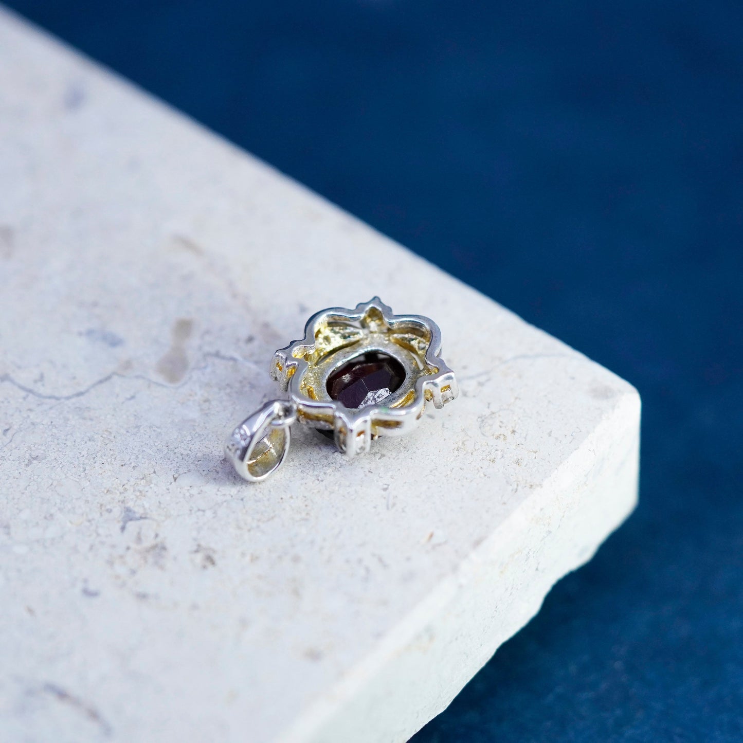 Vintage Sterling 925 silver handmade pendant with ruby and cz