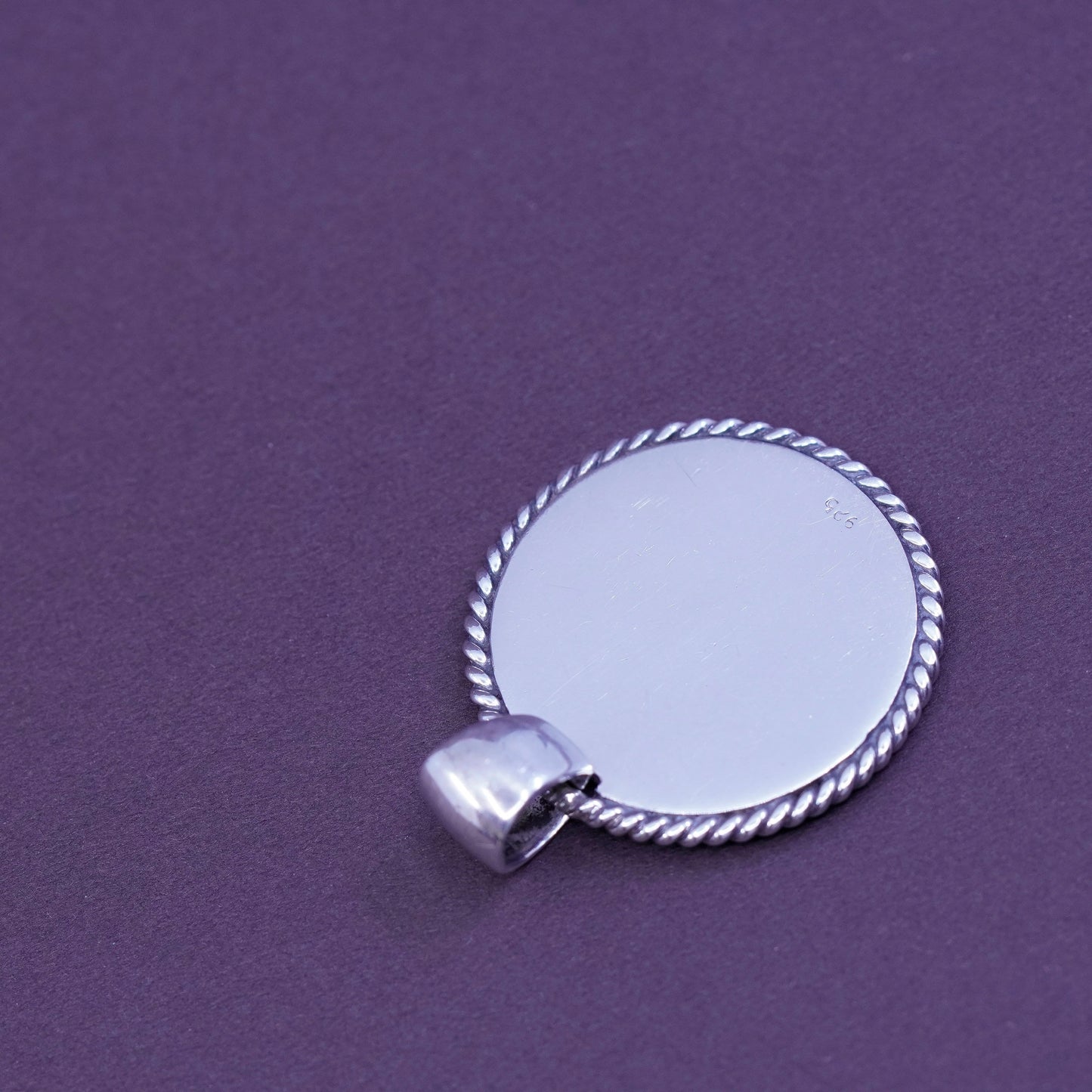 Vintage sterling silver handmade pendant, 925 circle blank pendant with cable