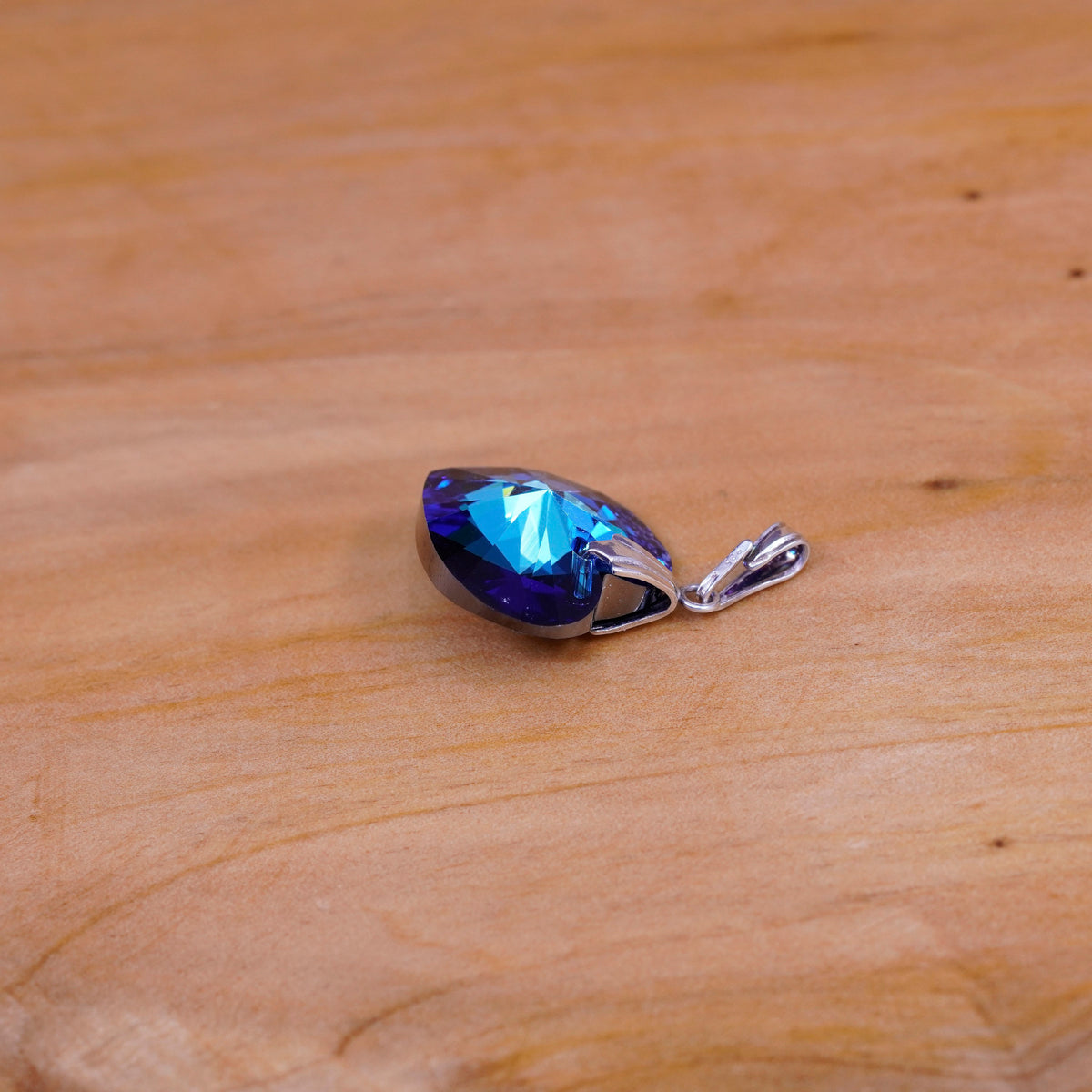 Vintage Sterling 925 silver heart shaped pendant with blue Swarovski crystal
