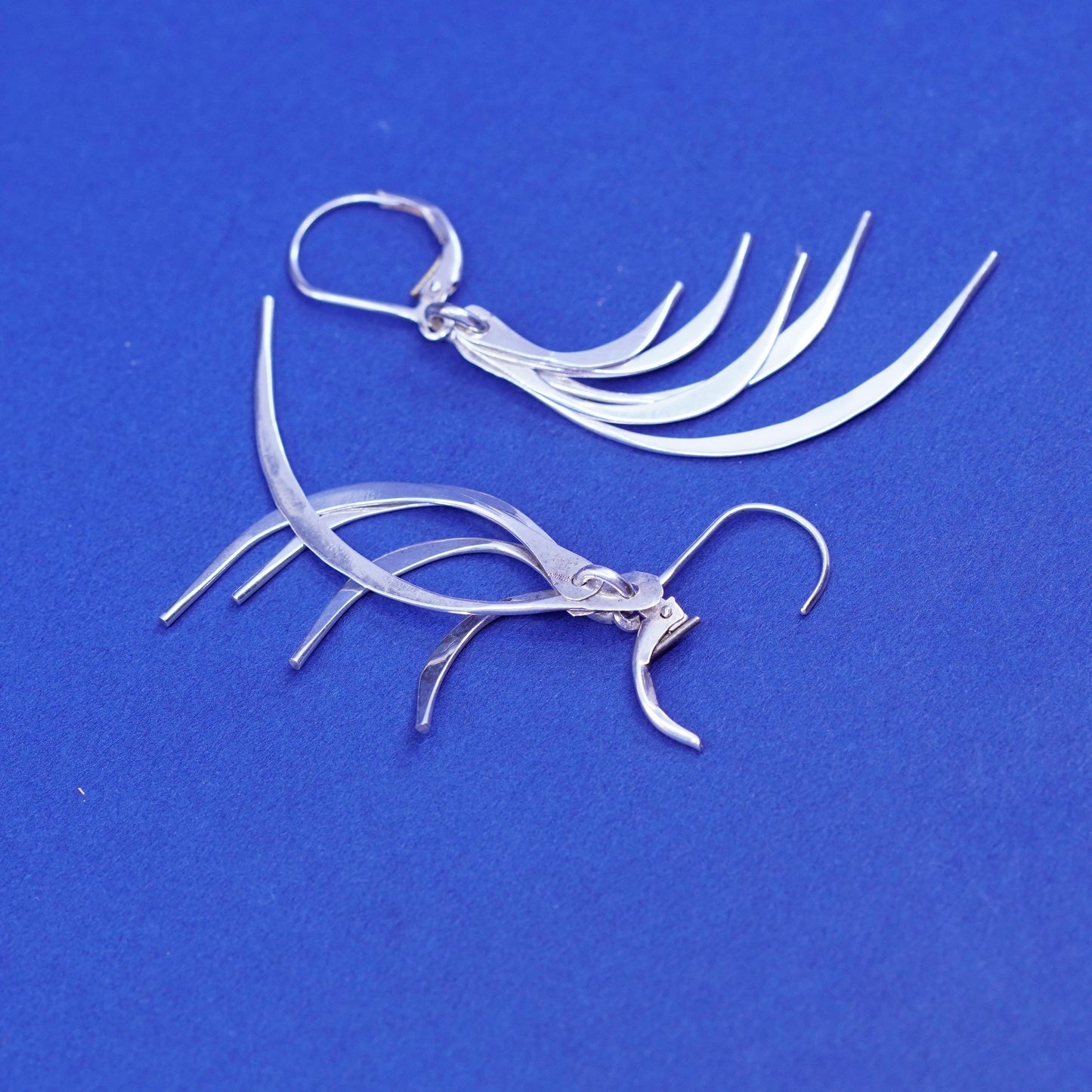 Vintage Mexico Sterling 925 silver handmade earrings with curvy fringe