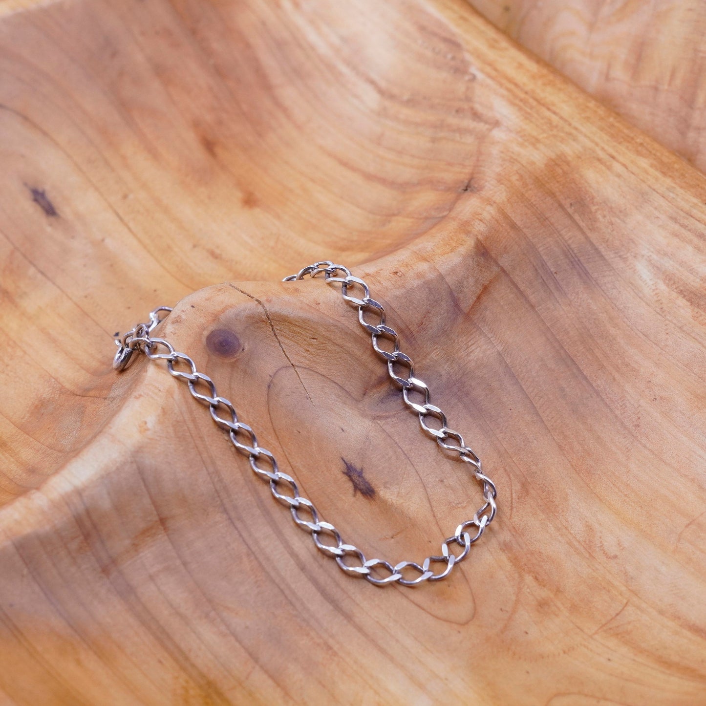 7.75”, 4mm, vintage Sterling silver handmade curb bracelet, 925 charm chain