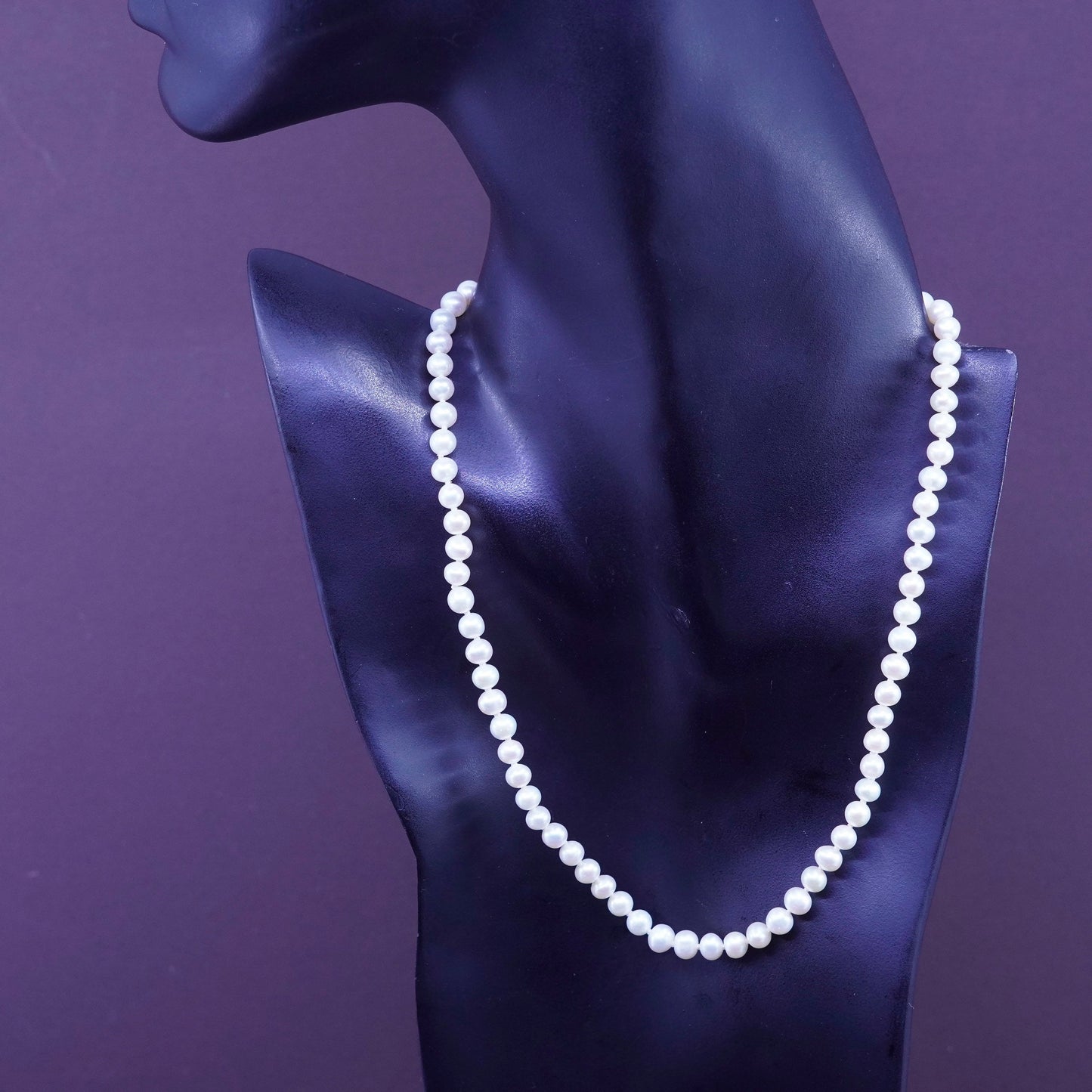 17”, vintage Sterling silver handmade necklace, 925 clasp with 5mm pearl beads