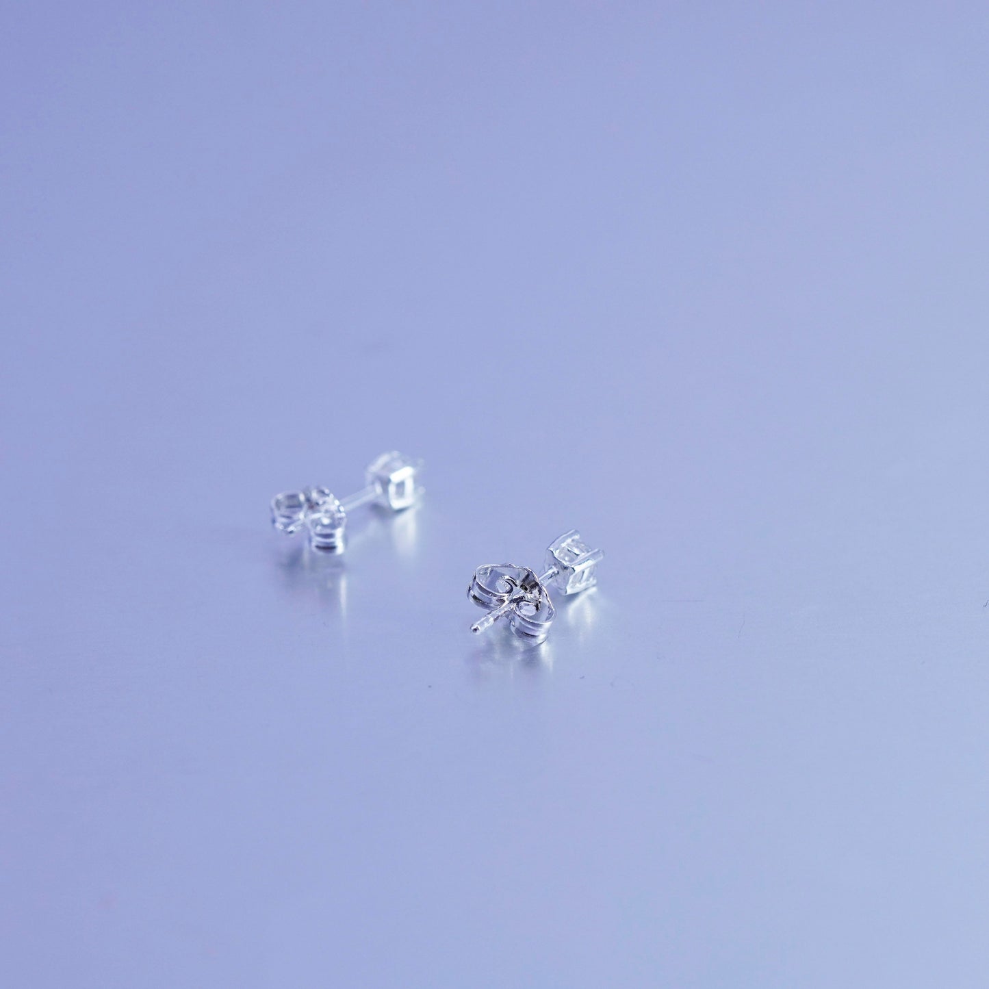 3mm, Vintage Sterling 925 silver earrings, studs with cz inlay
