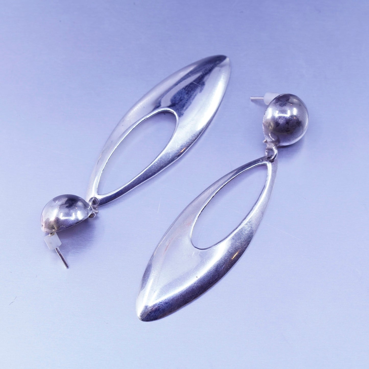 Vintage modern Sterling 925 silver handmade marquise shaped earrings