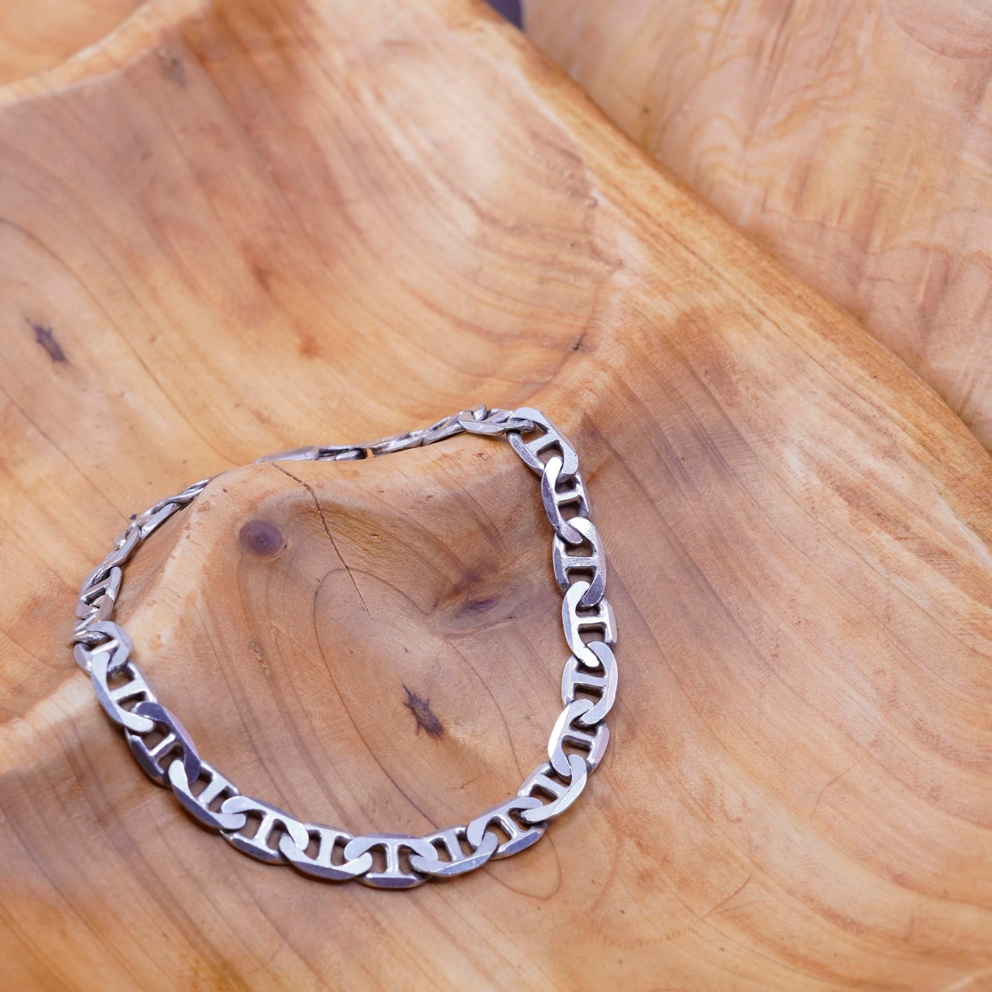 8.75”, 7mm, Vintage sterling silver link bracelet, 925 anchor chain bracelet