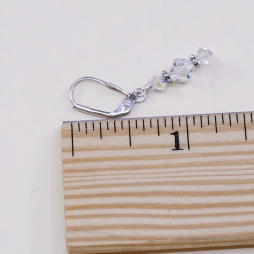 Vtg Sterling silver Handmade earrings w/ Clear Crystal Drop Details, Stamped 925