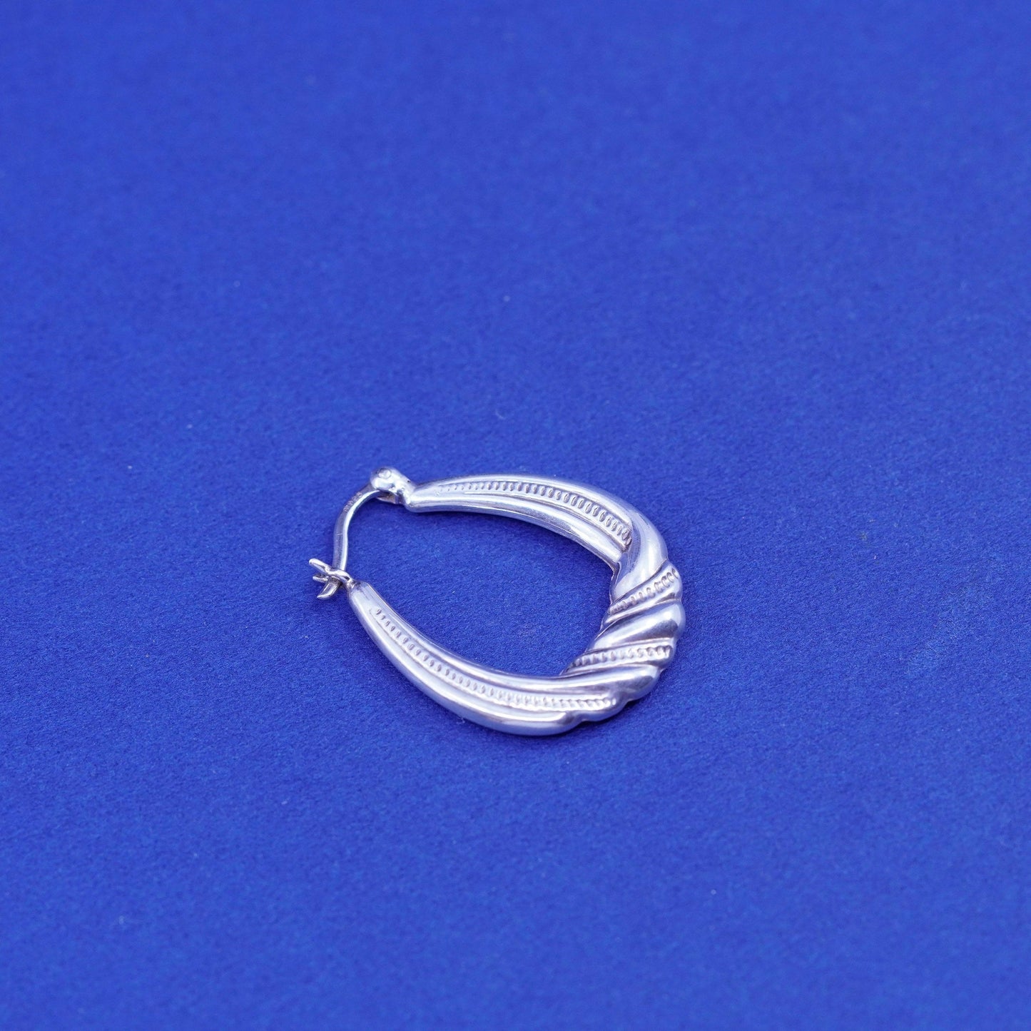 0.75”, vintage Sterling silver handmade textured hoop earrings, 925 huggie