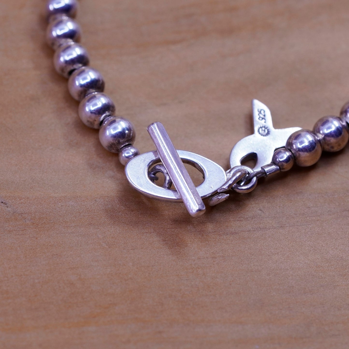6”, vtg Sterling 925 silver handmade beads bracelet with ribbon bow tie charm