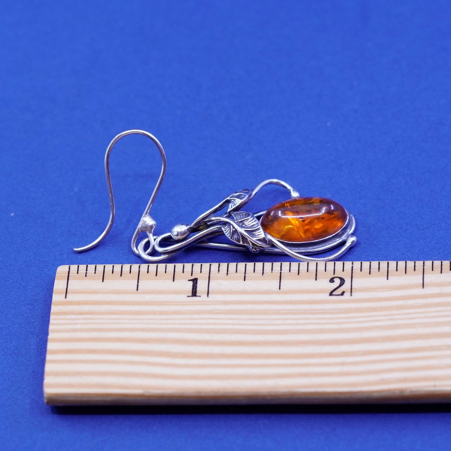 Vintage (500100) sterling silver handmade earrings, solid 925 silver with amber