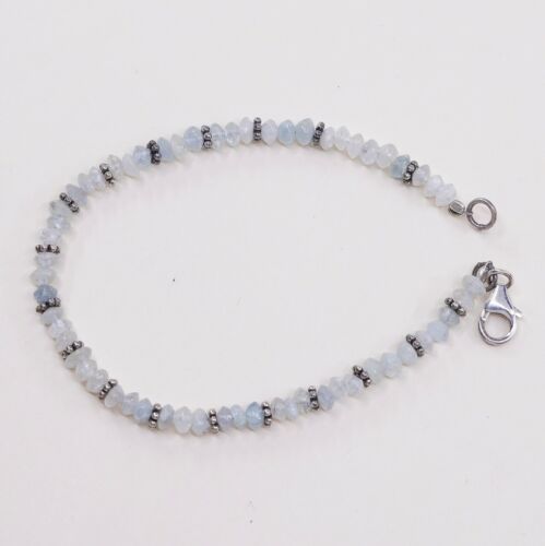 7.25”, Vintage Sterling Silver Handmade Bracelet, 925 Silver W/ Jade N Crystal