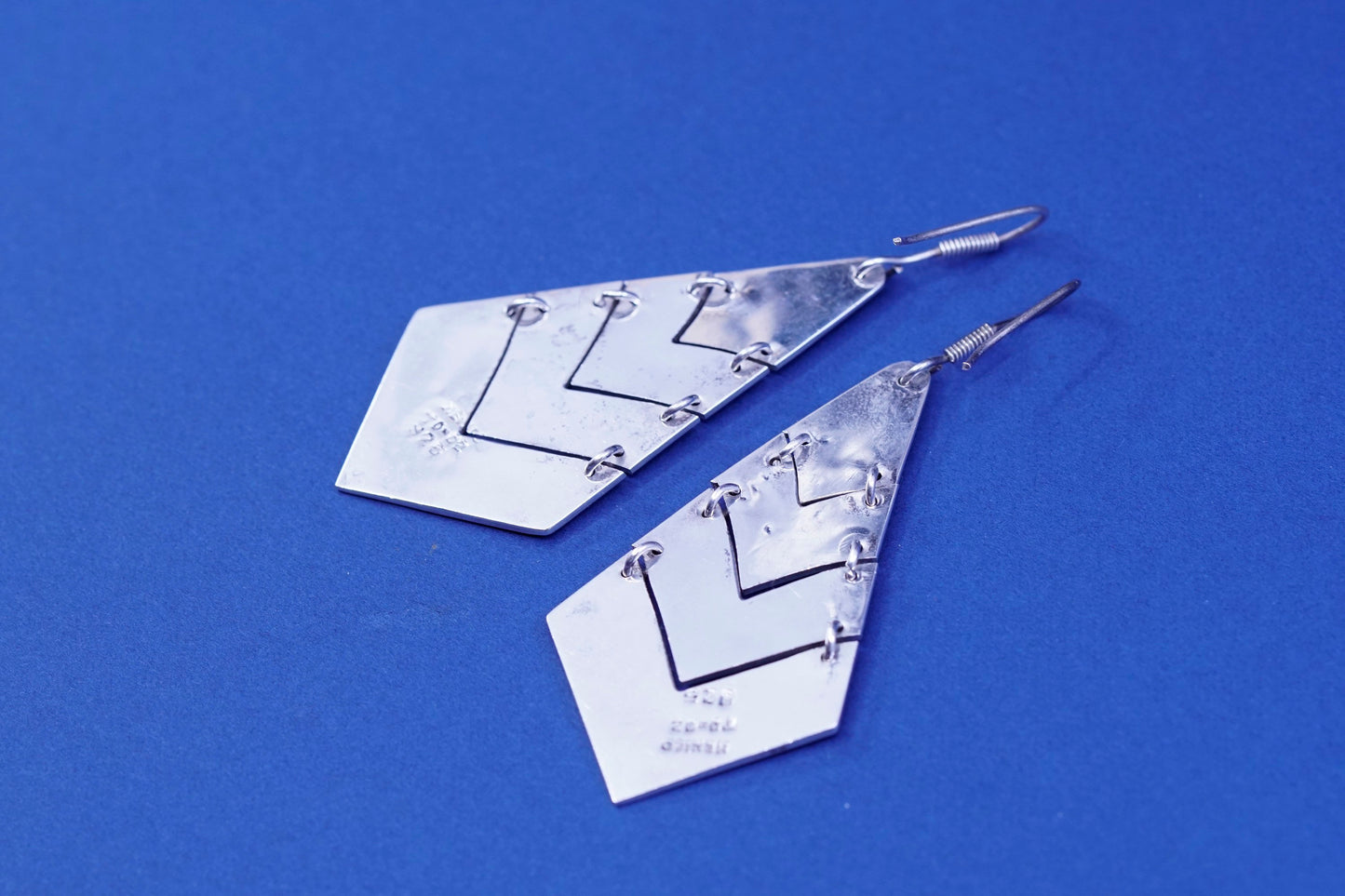 Vintage mexico Sterling 925 silver handmade teardrop earrings enamel abalone
