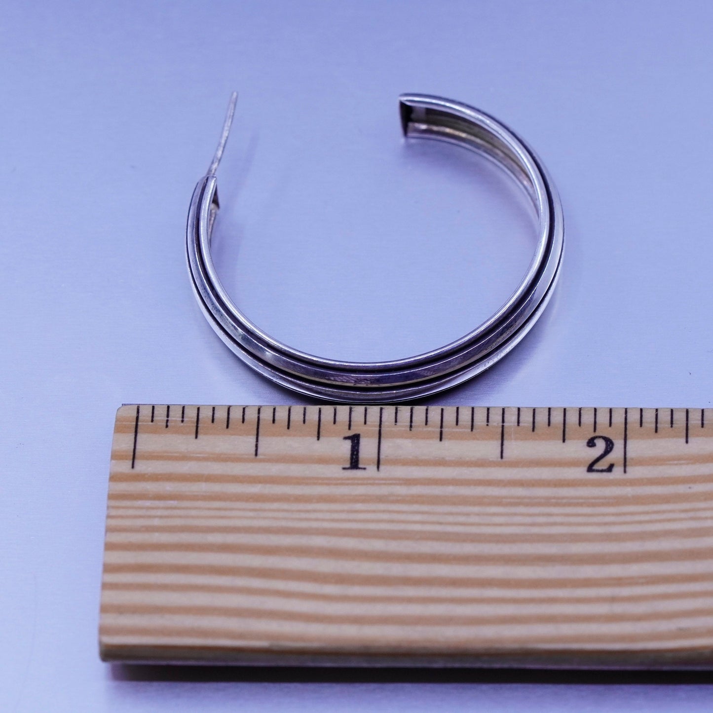 1.75”, vintage Sterling silver handmade earrings, modern 925 oval hoops