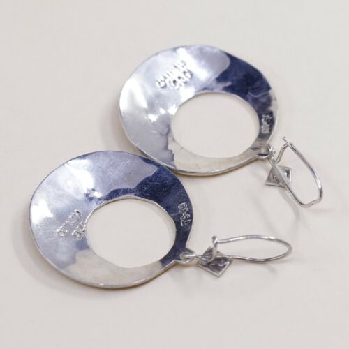 1” Amazing handmade Sterling Silver earrings, 925 Turquoise Circle Dangles