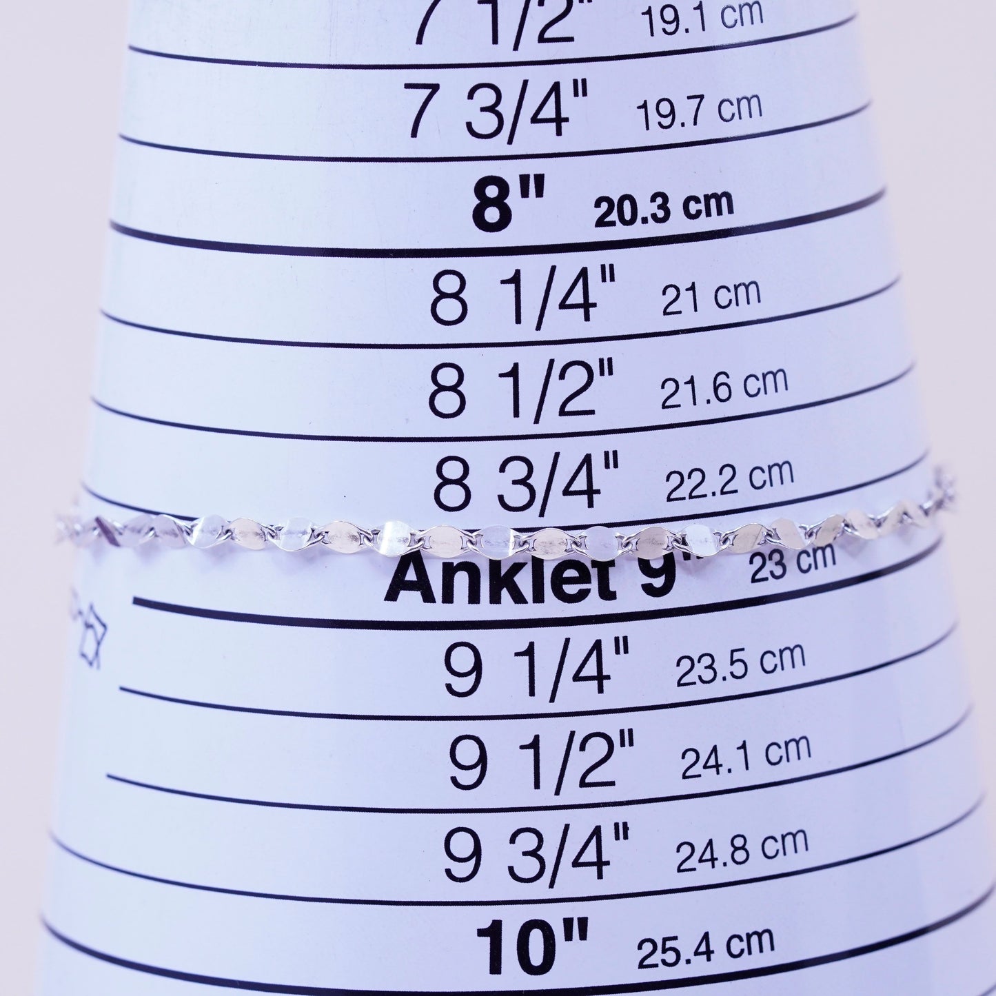 9”, 3mm, Vintage sterling 925 silver flatten curb bracelet anklet