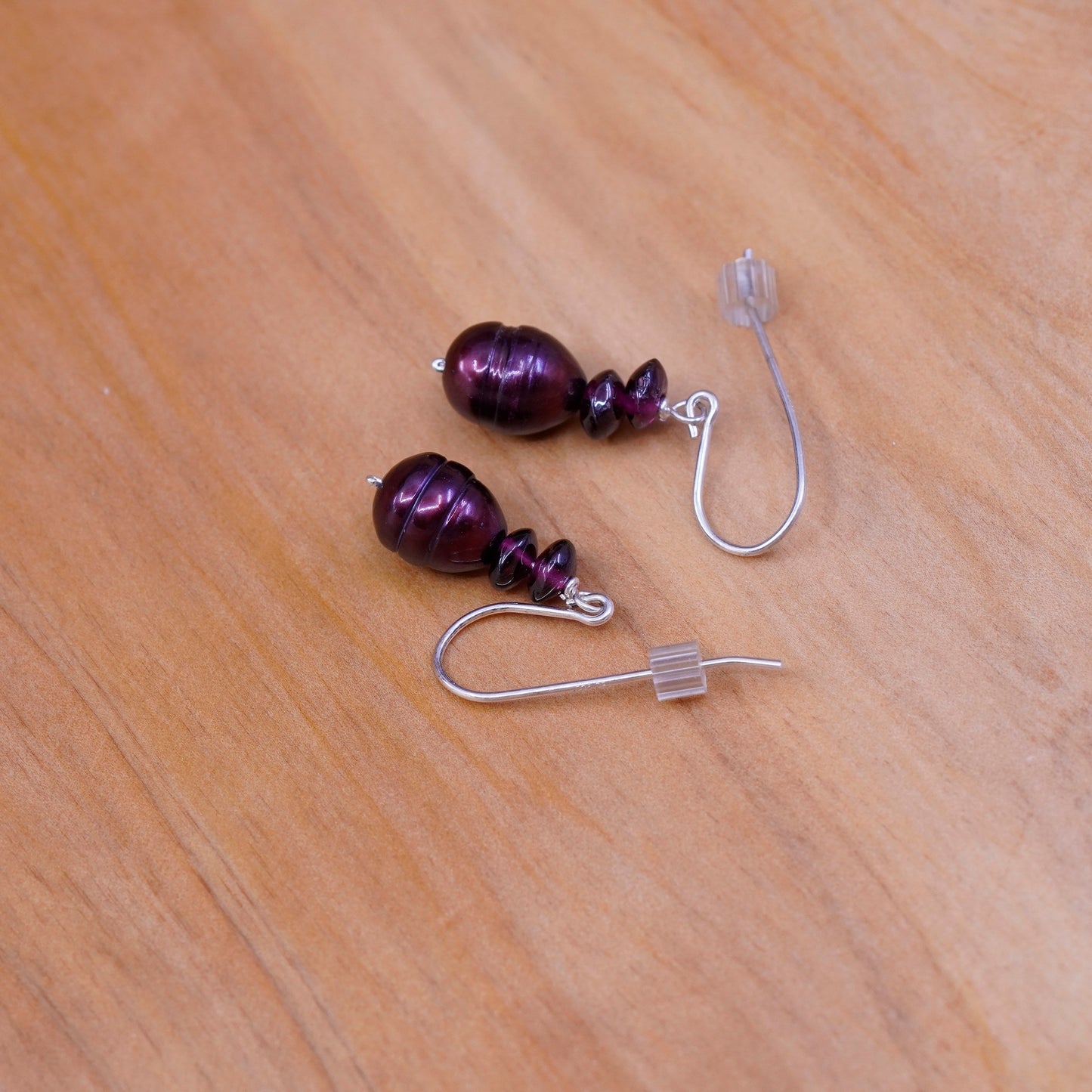 Vintage Sterling 925 silver handmade earrings with red pearl and garnet