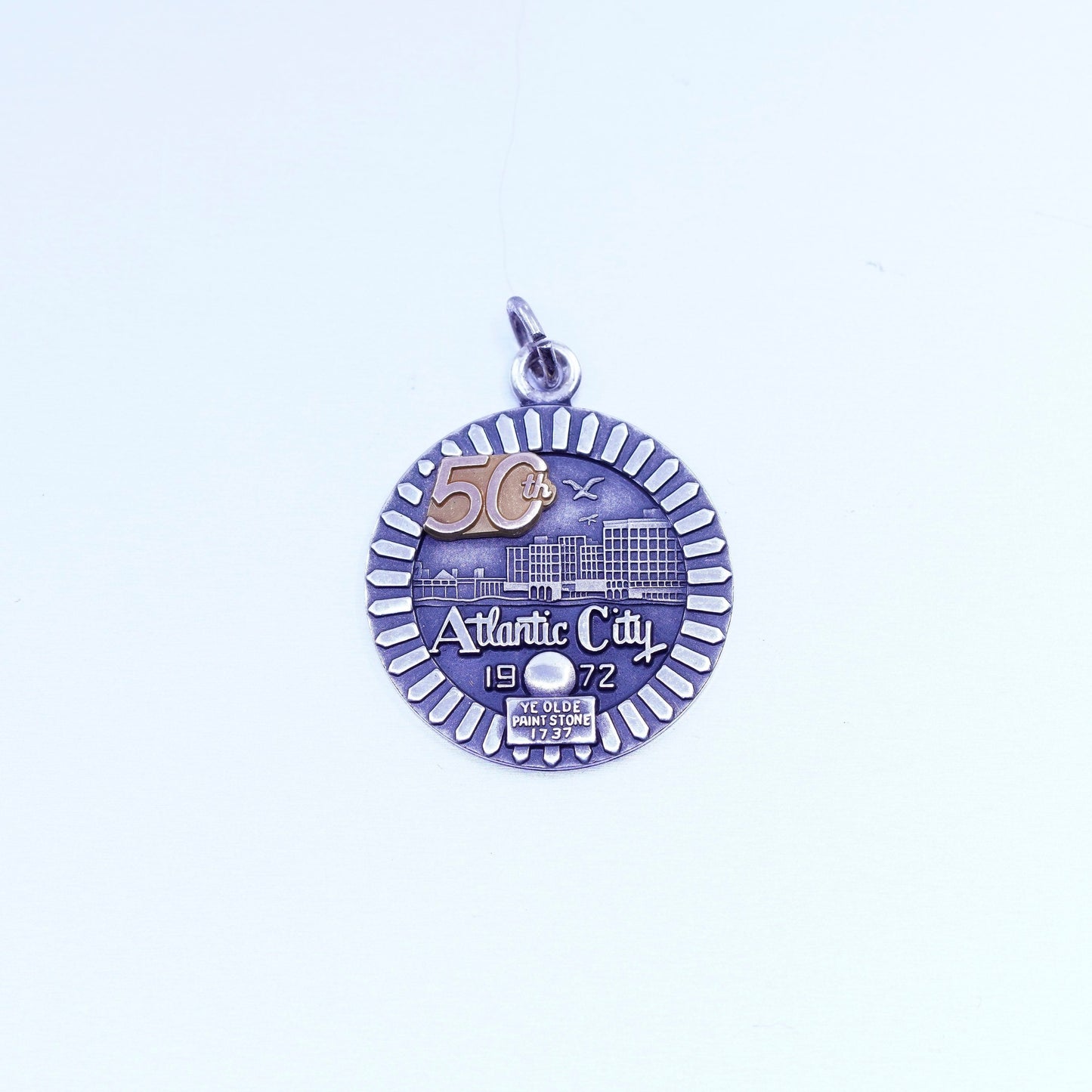 antique two tone sterling 925 silver Atlantic City 1972 pendant charm