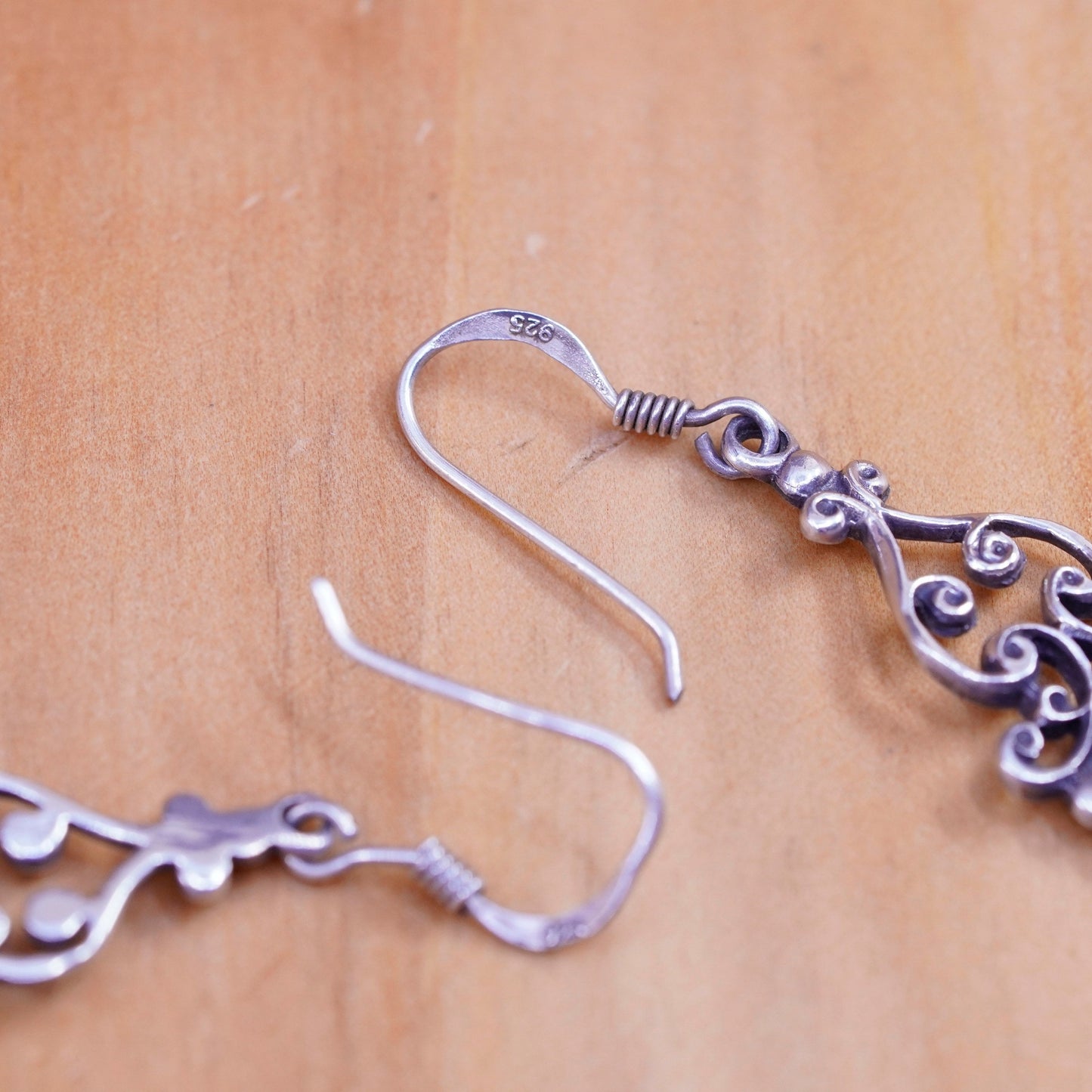 Vintage Sterling 925 silver handmade filigree teardrop earrings with turquoise
