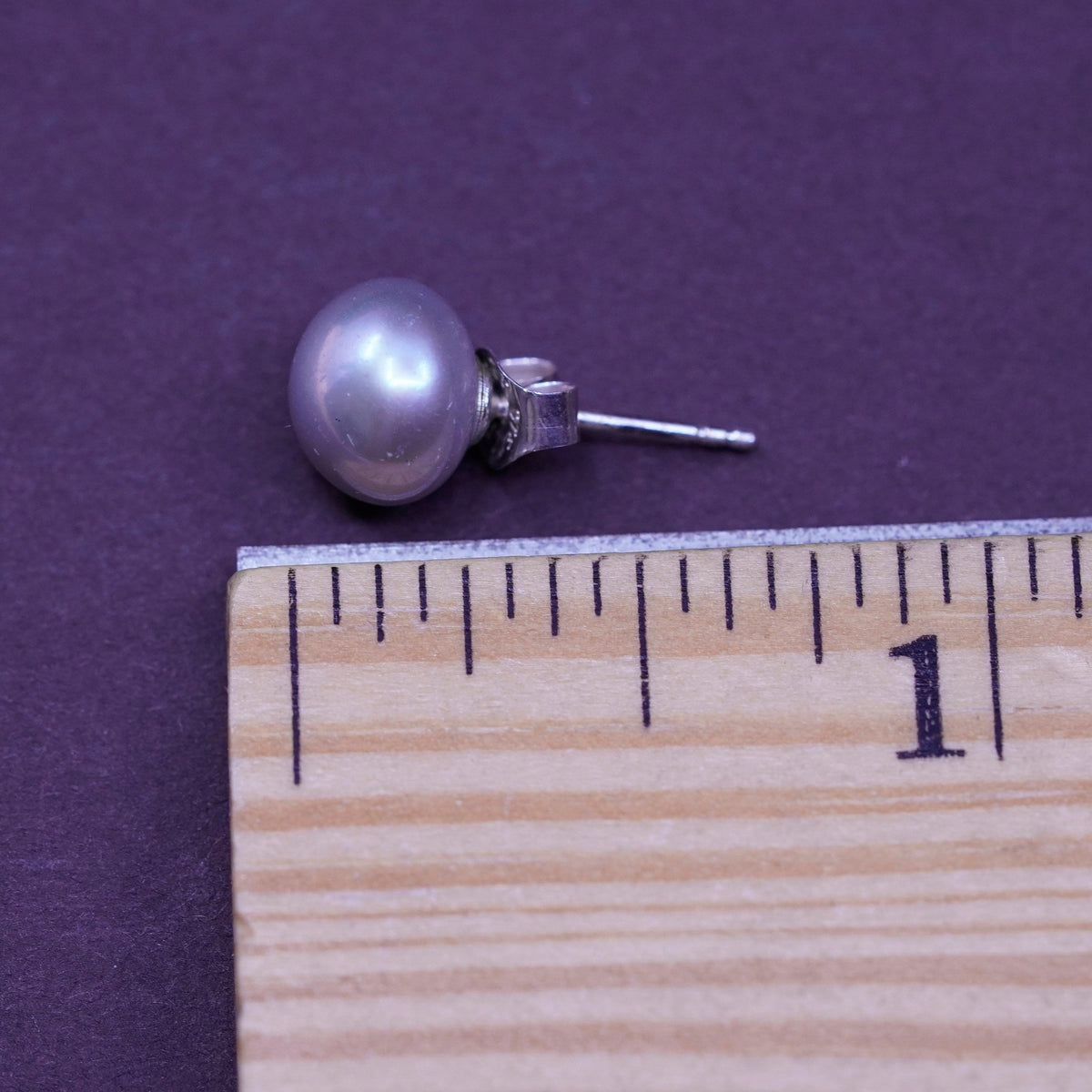 Vintage Sterling silver handmade earrings, 925 gray pearl studs