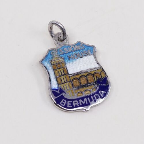 Vintage Sterling Silver Enamel Pendant, 925 Sessions House Bermuda Charm
