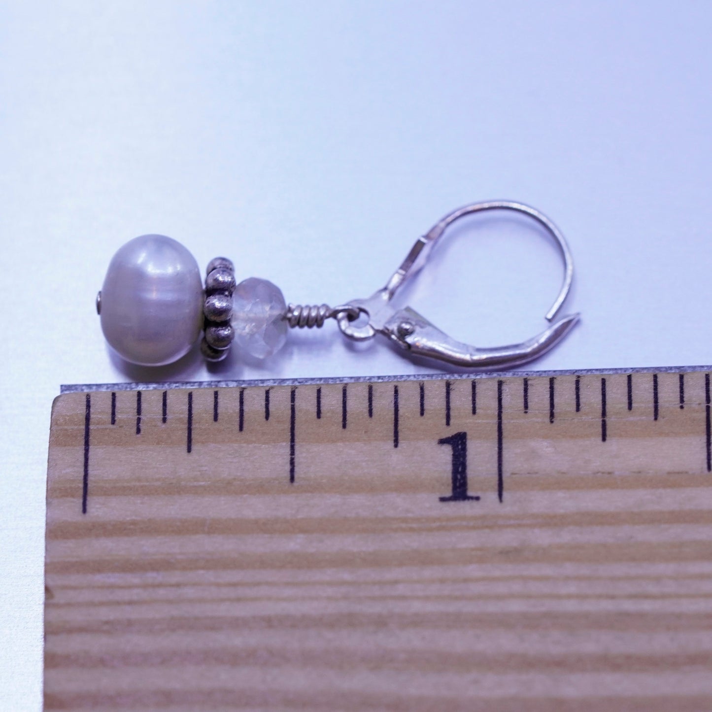 Vintage Sterling 925 silver handmade earrings with freshwater pearl