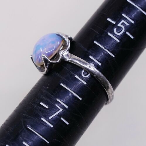 Sz 6, Vtg Sterling Silver Handmade Ring, 925 Silver Band W/ Artificial opal