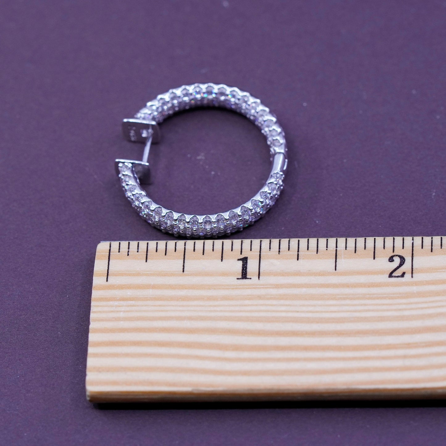 1.25”, vintage Sterling silver handmade earrings, 925 hoops with cluster Cz