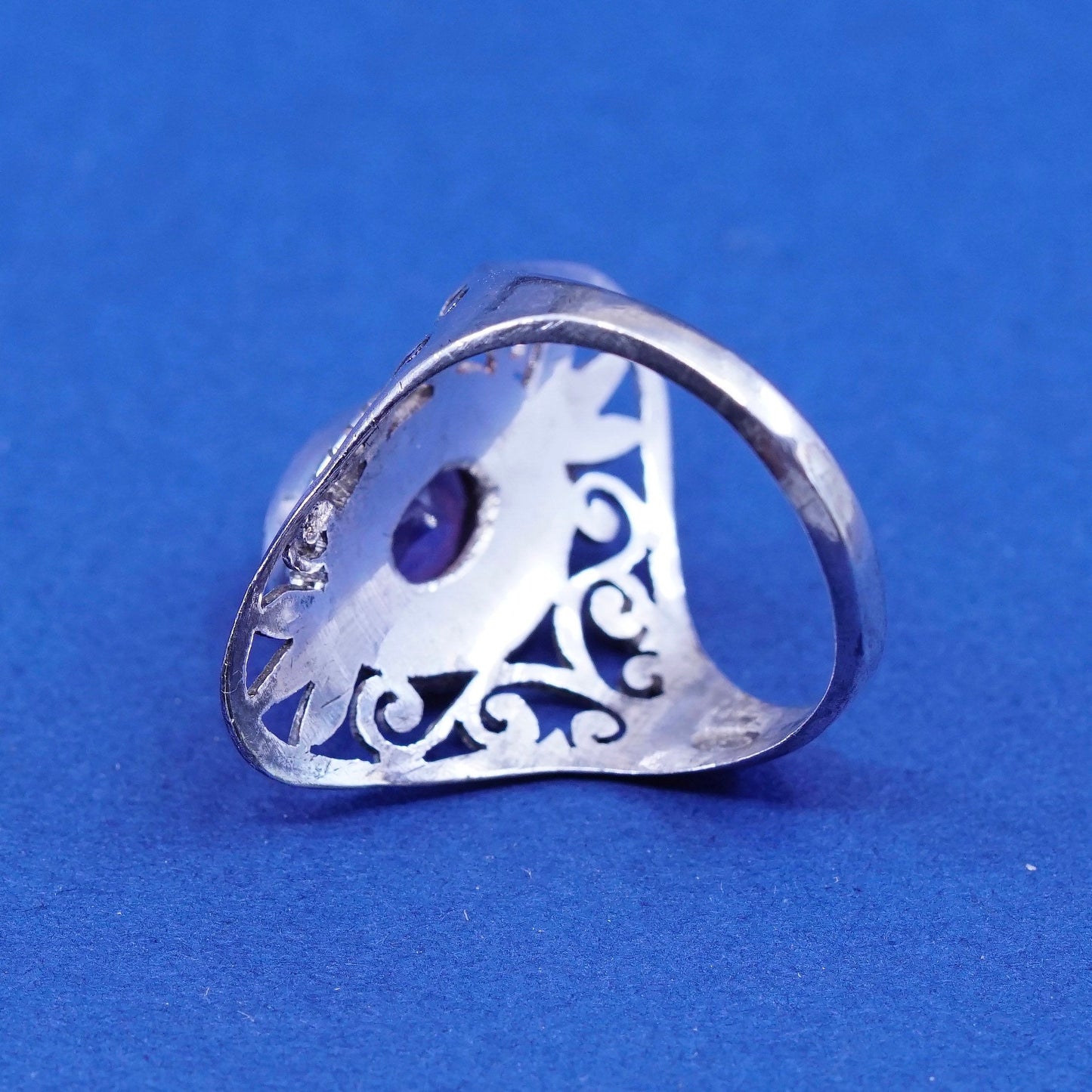 Size 6 Vintage Sterling 925 silver filigree handmade ring with amethyst
