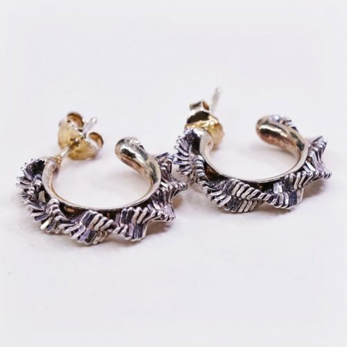 0.75”, Two Tone 925 Sterling Silver Handmade Earrings Twisted Chain Studs huggie