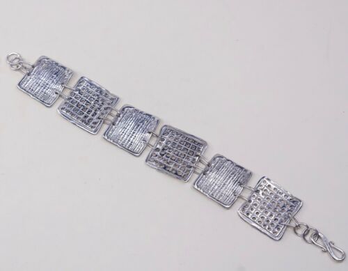 7”, Vintage Sterling Silver Handmade Bracelet, 925 Hammered Square Cookie Link