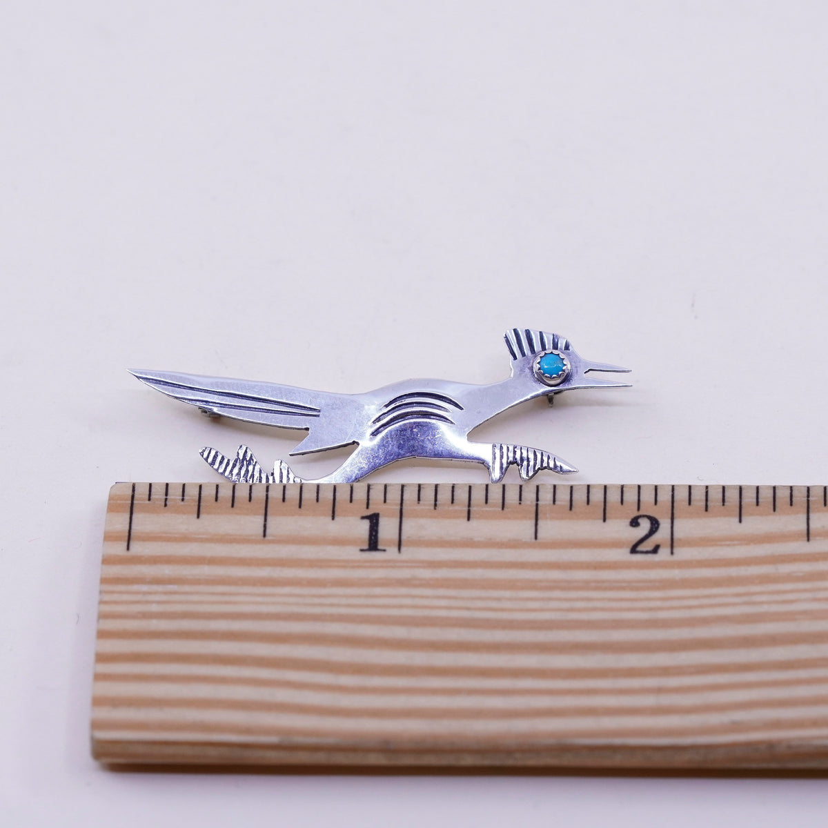 Navajo sterling silver handmade brooch, 925 roadrunner bird pin turquoise