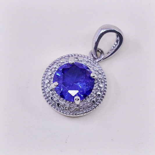 vintage sterling 925 silver handmade pendant with topaz and diamond