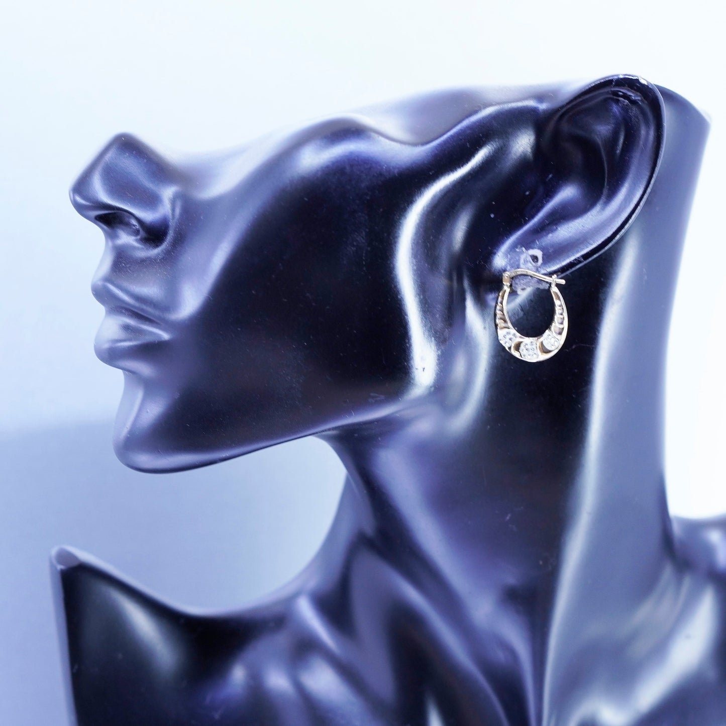 0.75”, vintage vermeil gold over Sterling silver earrings, 925 hoops with cz