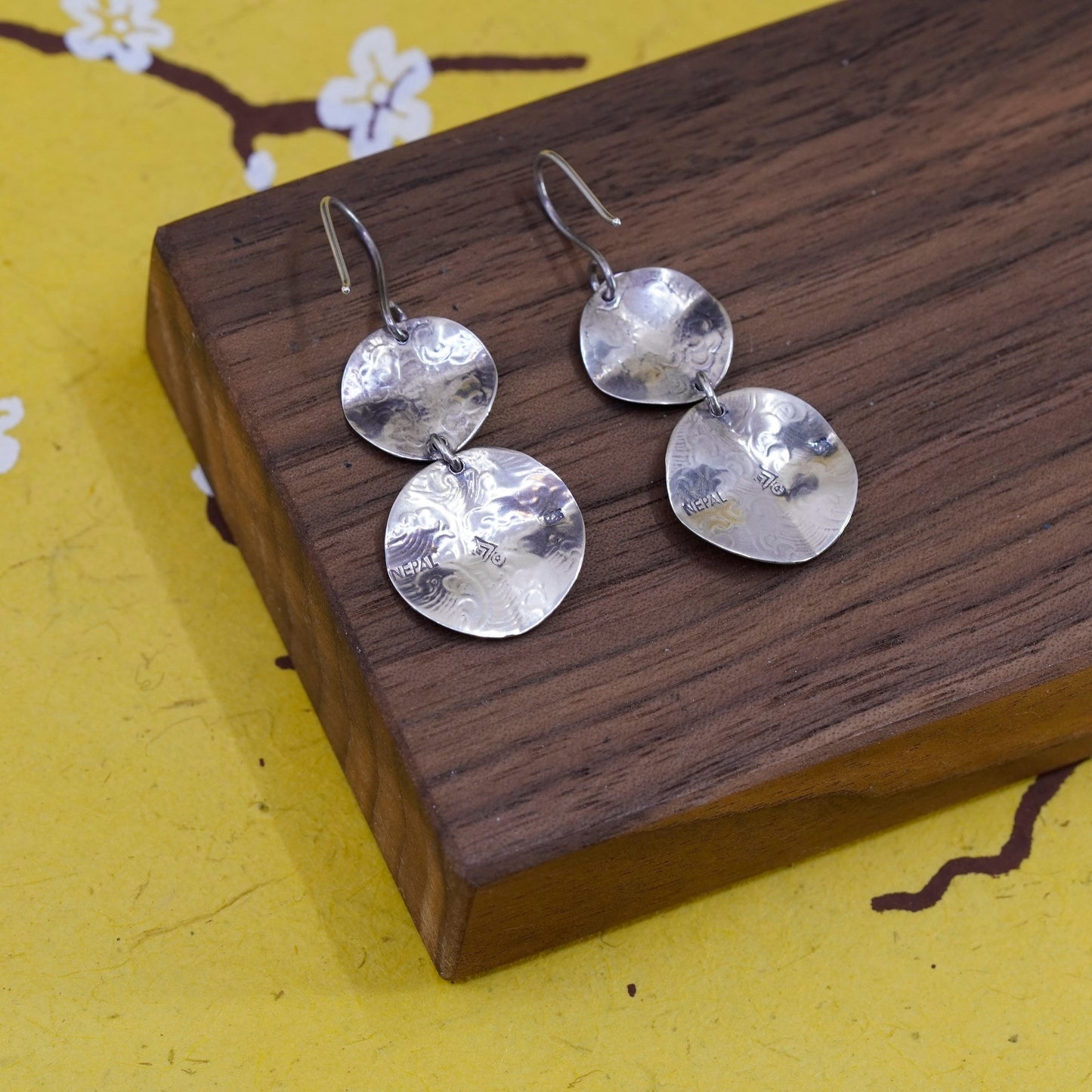 Rare Sterling silver handmade earrings, 925 Tri Textured round textured discs